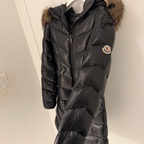 Moncler Black Shiny Puffer with Fur Trim Hood, Size 0 - Picture 9 of 11